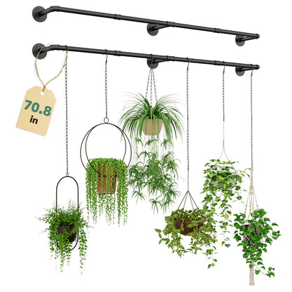 Galood Plant Hanger Indoor Hanging Planters for Indoor Plants Hanging Plant Holder Window Plant Rod Black Metal Shelves 70.8 Inch 2PCS Pot not Included