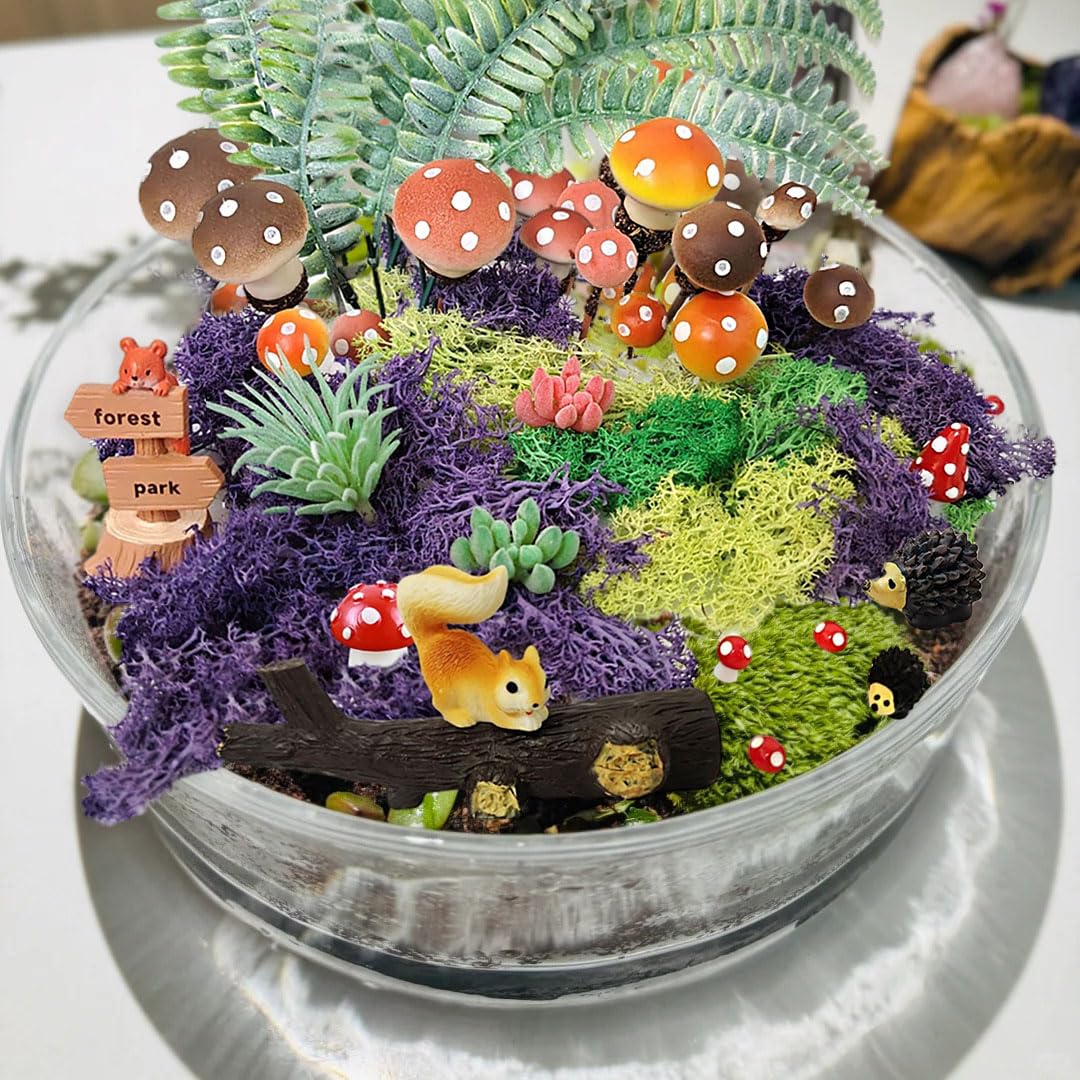 QuarenDen 37 Pcs Fairy Wild Garden Supplies, Miniature Mushrooms Statues with Fake Moss for Fairy Outdoor Garden Micro Landscape Terrarium Plant Pots Bonsai Decor