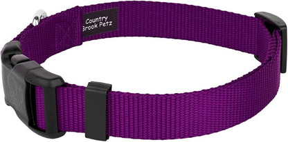 Country Brook Petz - Everyday Nylon Dog Collar and Leash - 10+ Cool Colors (3/4 Inch, Small, Purple)