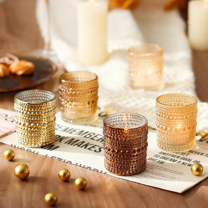WDHODEC Gold Candle Holders 12 PCS, Glass Votive Tealight Candle Holders for Fall Thanksgiving Christmas Table Centerpiece Wedding Decorations