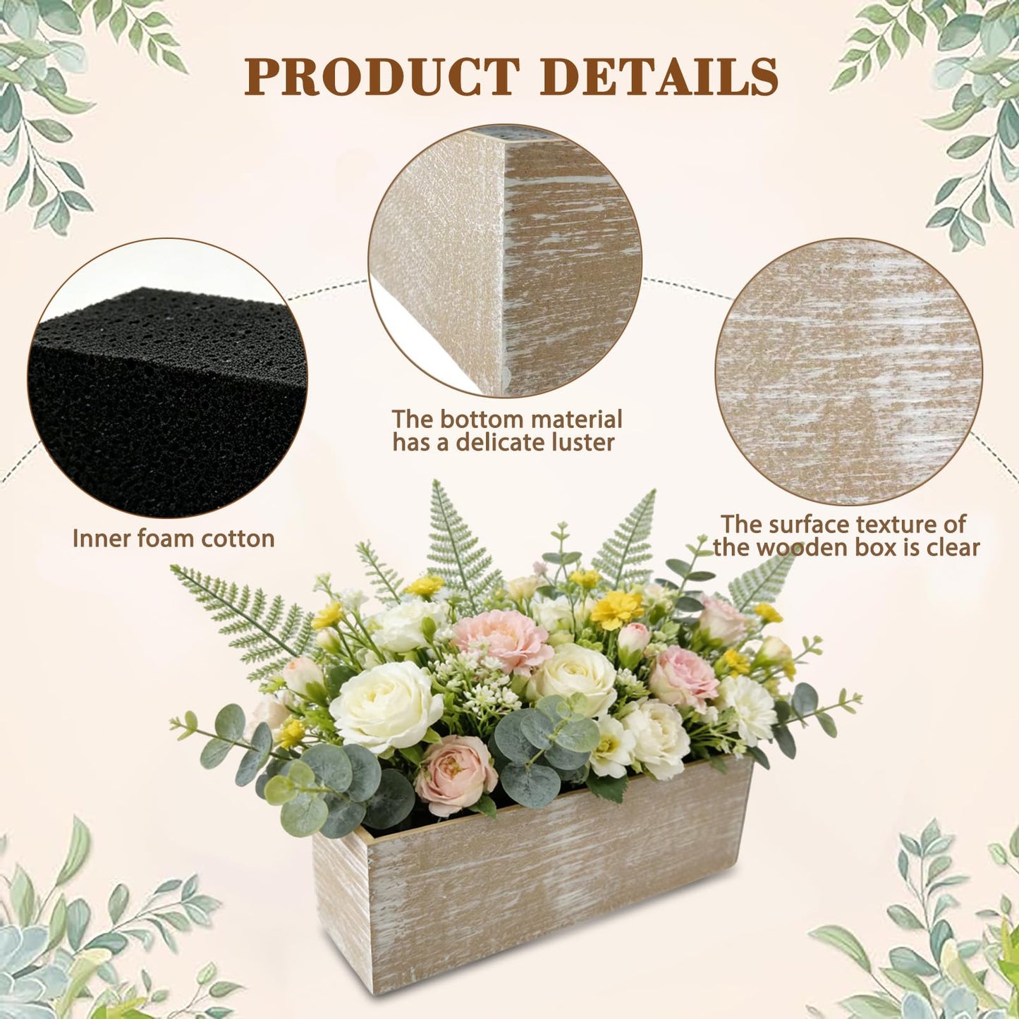 LIUXINJIAN-RHX Wood Boxes for Centerpieces 12x4 Inch Rectangle Wooden Planter Box Rustic Wood Planter with Removable Plastic Liner Floral Foam Blocks for Centerpieces Home Wedding Garden Decor (4)