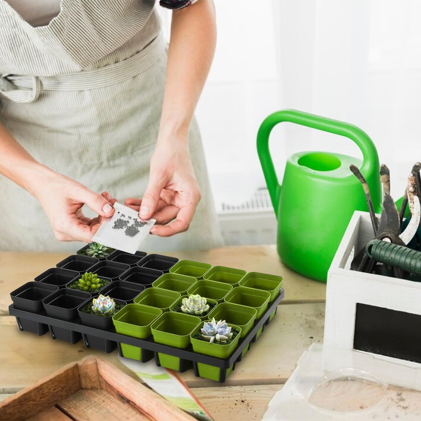 wutfuooo 5 Pack Square Nursery Pot Tray with 24 Cells, Plant Trays for Pots, Flower Pot Moving Tray, Plastic Planting Trays for Carrying Small Plant Pots