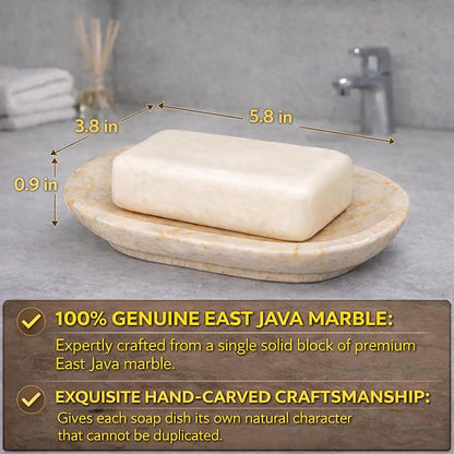 Creative Home Natural Champagne Marble Soap Dish for Bar Soap, Compact Beige Stone Soap Holder for Bathroom Sink and Shower Shelf, Solid Marble, 5.8 x 3.8 x 0.9 in