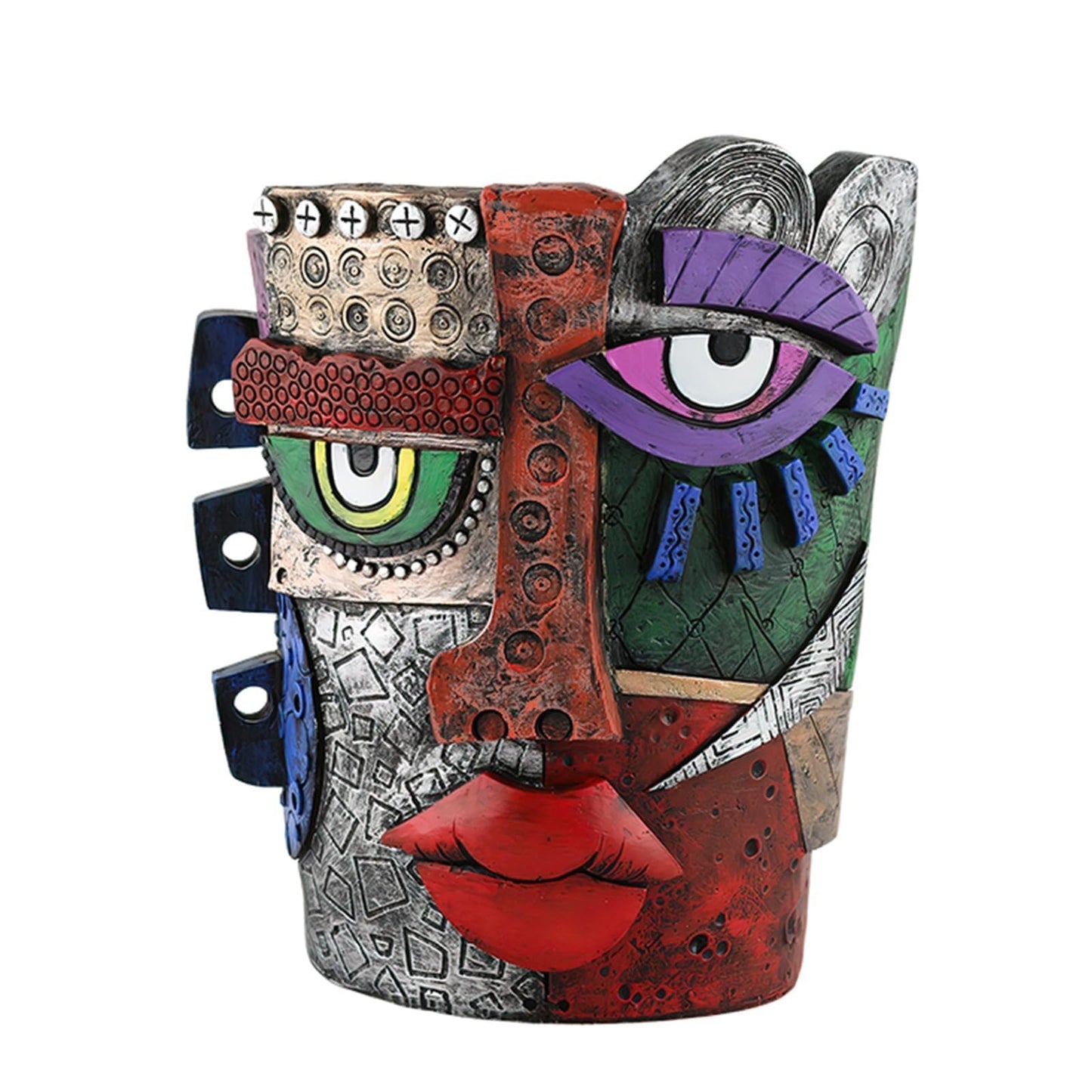 TOZLU Picasso Brutalist Beauty Face Flower Pot - Head Planter with Colorful Face Art - Resin & Flower (Stare Flower Pot)