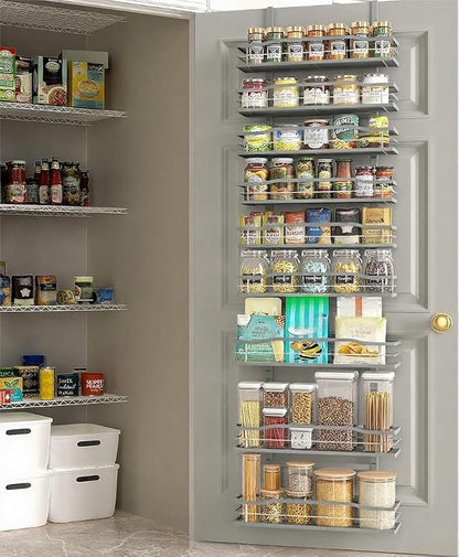 Moforoco Grey 9-Tier Over The Door Pantry Organizer, Pantry Organization and Storage, Black Hanging Basket Wall Spice Rack Seasoning Shelves