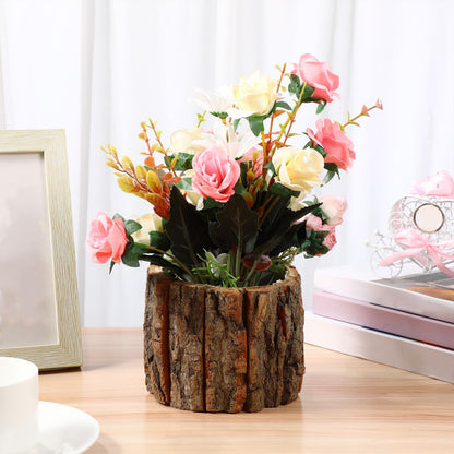 DECHOUS 3Pcs Wood Stump Flower Pots - Rustic Tree Bark Plant Pot Table Centerpieces Vase Flower Stump Bucket Planter for Home Farmhouse Decor Indoor Garden Decoration