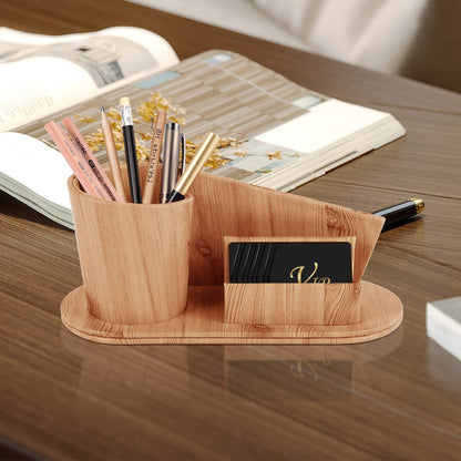 RHCSZ Fashion PU Leather Pen Holder Office Supplies Desk Organizer Storage Box,Desktop Caddy Organizers & Business Cards Holder,Pencil Holders(Apricot Faux Leather)
