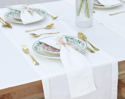 PurpleEssences Set of 12 Hemstitch Cloth Dinner Napkins 100% Cotton - Soft Durable Washable - Ideal for Wedding Spring Easter Summer - Perfect Everyday Use Table Linen 18x18 - White