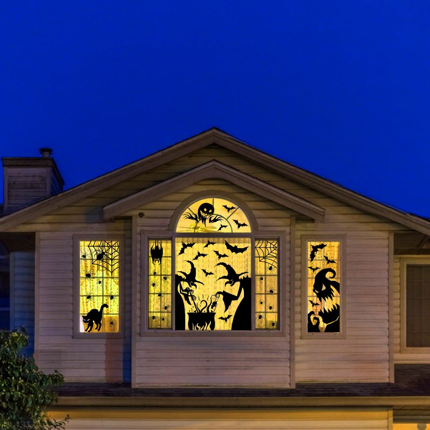 PPRAFDD Extra Large Halloween Window Clings Silhouette Decorations with Scary Witches Giant Spooky Monster Black Cat Bats Spiders Window Decals for Halloween Party (4 Sheets)