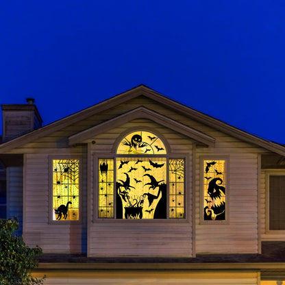 PPRAFDD Extra Large Halloween Window Clings Silhouette Decorations with Scary Witches Giant Spooky Monster Black Cat Bats Spiders Window Decals for Halloween Party (4 Sheets)