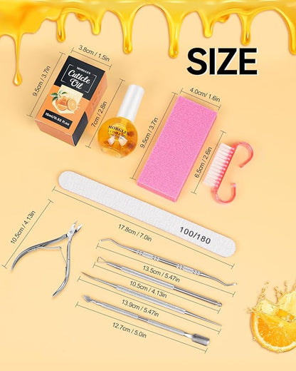 MORGLES Cuticle Remover Tools, Nail Files and Buffers Set with 1 Orange Cuticle Oil, Trimmer and Pusher, Nail Care Kit for Women