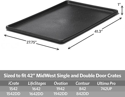MidWest Homes for Pets 42-Inch Replacement Pan, Measures 41.3 x 27.75 x 1 Inches, Universal Leak-Proof Tray for Dog Crates & Multi-Purpose Use, Fits Most Standard 42" Wire Crates