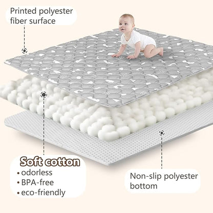 Baby Play Mats for Floor, 71”x59” Upgraded Thickness & Larger Super Soft Playmat for Babies and Toddlers, Foldable Washable, Upgrade Anti-Slip Crawling Mat for Playpen(Boho Gray)