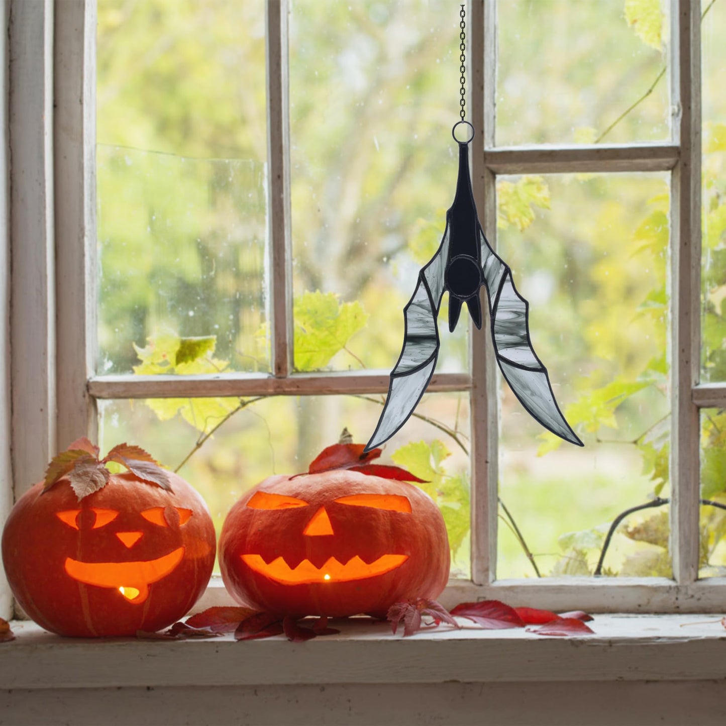 Velasyart Bat Stained Glass Window Hangings,Suncathers, Larger Halloween Bat Ornaments Spooky Home Decoration