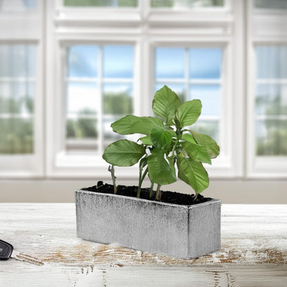 WGVI Long Rectangle Ceramic Planter Vase in Silver Etched 12" x 4" x 4"H, Block Rectangular Terrarium Box Pot, Flower Arrangement, Table top Centerpiece, Home Decor Storage Container, 1 Pc.
