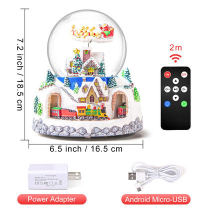 Musical Rotating Santa Claus Flying Over Village,Automatic Snowfall,Train, Christmas Snow Globe Music Box Gifts, for Women Wife Mom Girlfriend Daughter, Xmas Present,Plays 48 Classic Christmas Carols
