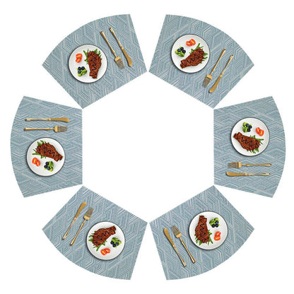 Kreatur Round Table Placemats Set of 6,Woven Vinyl Wedge Placemats Heat Resistant Table Mats Wipe Clean (Light Blue)
