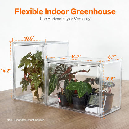 Bstrip Tabletop Greenhouse, GM4 Small Greenhouse for Indoors, Stackable Clear Plastic Greenhouse with Magnets, Indoor Seed Starter Greenhouse with Lights, Auto Timer, User-Friendly, 14.2x8.7x10.6IN