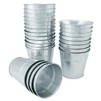 GENHAKON 25 Pack Round Metal Bucket, 4.72 x 4.72 x 3.54 Inch, Galvanized Metal Planters for Balcony Garden Decor, Parties, Weddings