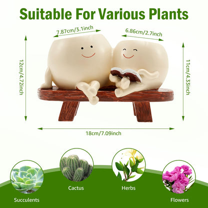 SYKUIHSG Smily Face Planter Pot, Cute Resin Flower Double Head for Indoor Outdoor, Creative Succulents Plantings Flower Pot with Drainage Hole, Present Ideal for Mother, Friend