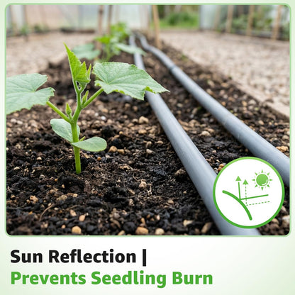 2000FT 5/8" Drip Tape Irrigation, 16 Mil Heavy Duty with 6" Emitter Spacing, Silver Reflective Drip Tape Resistant to Pecking & Biting, Heat-Safe for Seedlings, Ideal for Garden Farm Greenhouse Patio