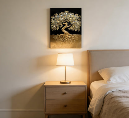 Tree of Life Canvas Wall Art Healing Crystal Painting Picture Wall Decor Golden Minimalist Theme Poster Print Artwork for living room Bathroom Bedroom Office Hallway Home Decoration