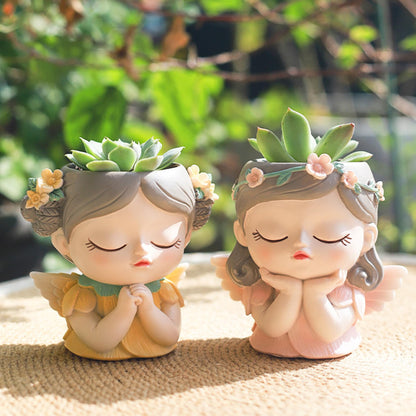 BEAHING Face Planter, Fairy Girl Face Plants Pots, Resin Waterproof Head Pot with Drainage Hole, Small Girl Face Succulent Pots for Indoor Plants Tiny Cactus (Praying)