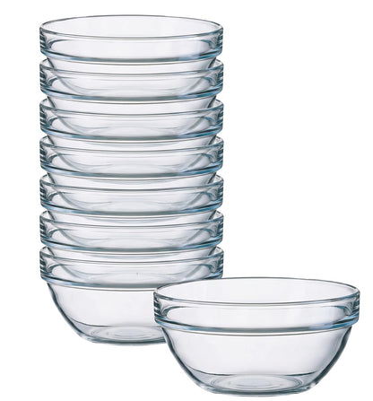 Bgtecho 8 Pcs Small Glass Pinch Bowl, 1.5oz Clear Mini Glass Bowls, 2.4 Inch Dipping Sauce Bowls, Stackable Prep Bowl for Spices Salt Dipping Sauce Candy Nuts, Dishwasher & Freezer Safe