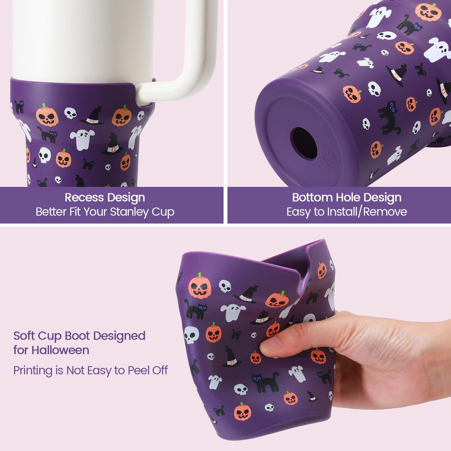 Thxbag Silicone Boot for Stanley Cup 30oz&20oz, Halloween Boot Sleeve Cover Fit with Stanley H2.0 and Quencher Adventure Tumbler Accessories (Purple, 30oz&20oz)