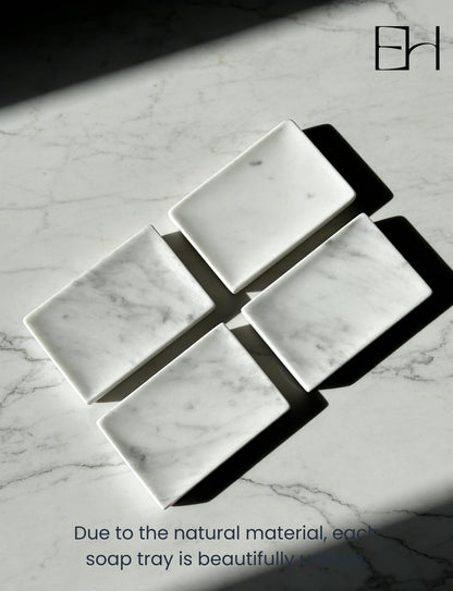 EXCHUES Natural Marble Soap Dish for Shower with Silicone Non-Slip Feet, Stone Drying Tray, Bar Soap Saver, Holder Container for Bathroom Decor Accessories(Carrara White, Rectangular)
