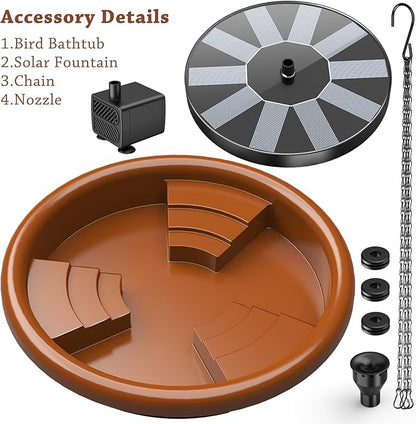 AISITIN 15" Hanging Bird Bath with Solar Fountain, Outdoor Hanging Bird Bath Bowl with 3-Tier Steps, Solar Powered Water Fountain for Bird Bath, Feeder, Drinking, Garden Patio Lawn Backyard