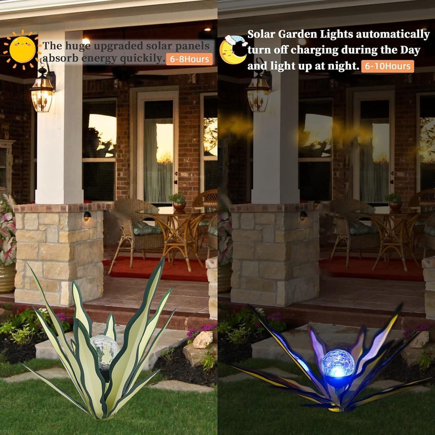 LCJECV Metal Agave Plant Garden Art, 2 Pack Tequila Rustic Sculpture, Rustic Metal Agave Plants Garden Lawn Home Ornaments, for Yard Stakes, Garden Figurines, Outdoor Patio (2 PCS Green with Light)