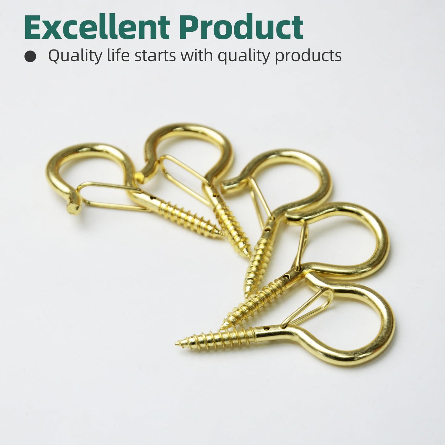 EASTPUK 20PCS Q-Hanger Hooks with Safety Buckle, 2.2 Inch Gold Eye Hook Screw Cup Wall Ceiling Q-Hanger Hooks for Outdoor String Lights Hanging Christmas Lights, Plants with 1 Wing Nut Driver