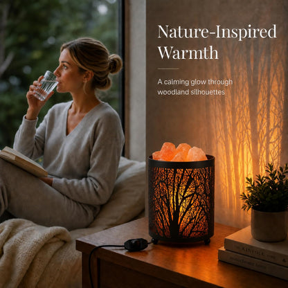 LOOPUPU Himalayan Salt Lamp 5in Plug-in Natural Pink Salt Rock Night Light Dimmer Switch 2 Bulbs Included Bedroom Desk Decor (Forest Shadow)