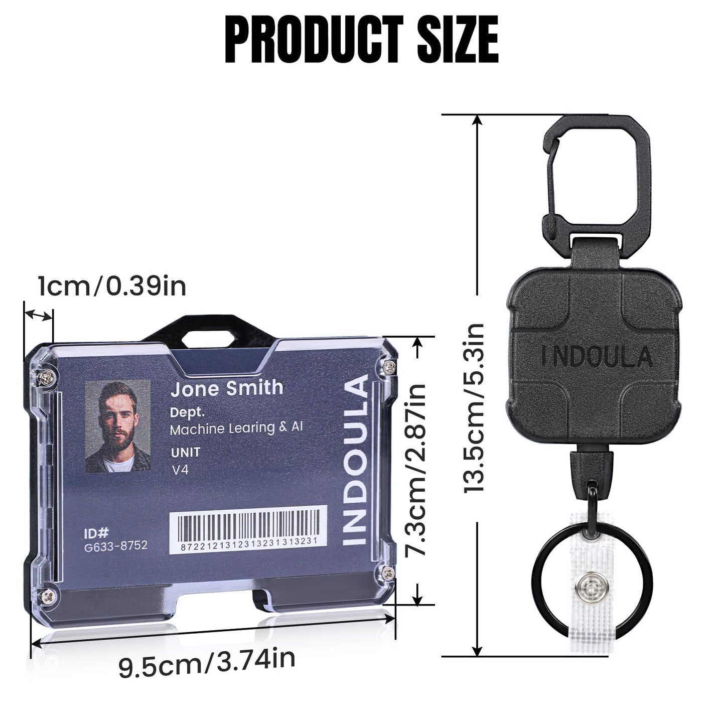 INDOULA Retractable Horizontal Badge Holder,Large ID Card Holder with 31.5" Retractable Reel and 4 Cards Slot(1 Pack,Black).