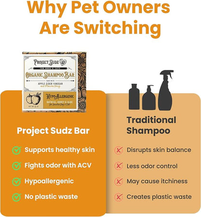Project Sudz Oatmeal and Honey Dog Shampoo Bar | Hypoallergenic | Sensitive Coat | Made with Apple Cider Vineger | for Dogs and Cats