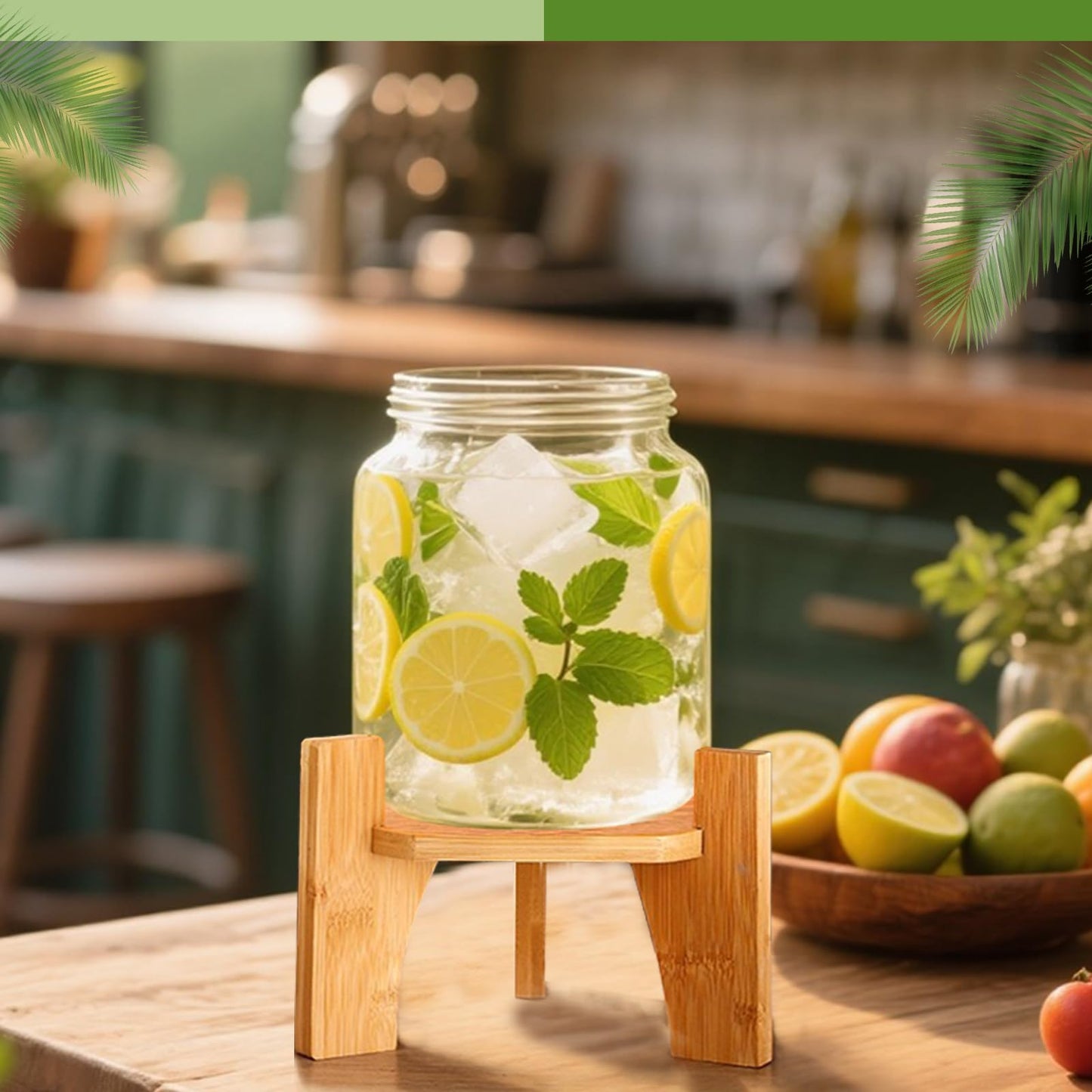 Wood Drink Dispenser Stand Natural Bamboo Fits 7 in (18 cm) Inch Diameter Beverage Jugs Elegant & Sturdy Stand for Home, Parties, & Catering Events