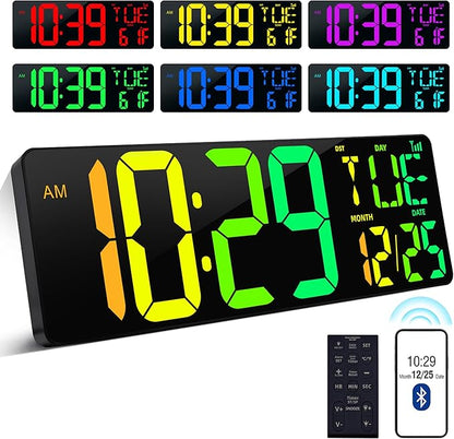 17.2" Large Digital Wall Clock with Bluetooth Auto Sync Time Big Timer | Led Digital Clock Large Display,11 RGB Color,Auto Dimming/DST, with Remote Control for Home Classroom Gift for Mom Dad