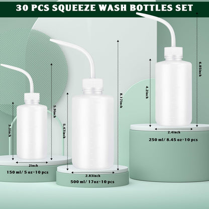 Dandat 30 Pcs Tattoo Squeeze Bottle, Lab Wash Bottle Plastic Safety Water Squirt Lash Rinse Cleaning Succulent Watering Irrigation Bottles for Indoor Plants (150ml，250ml，500ml,White)