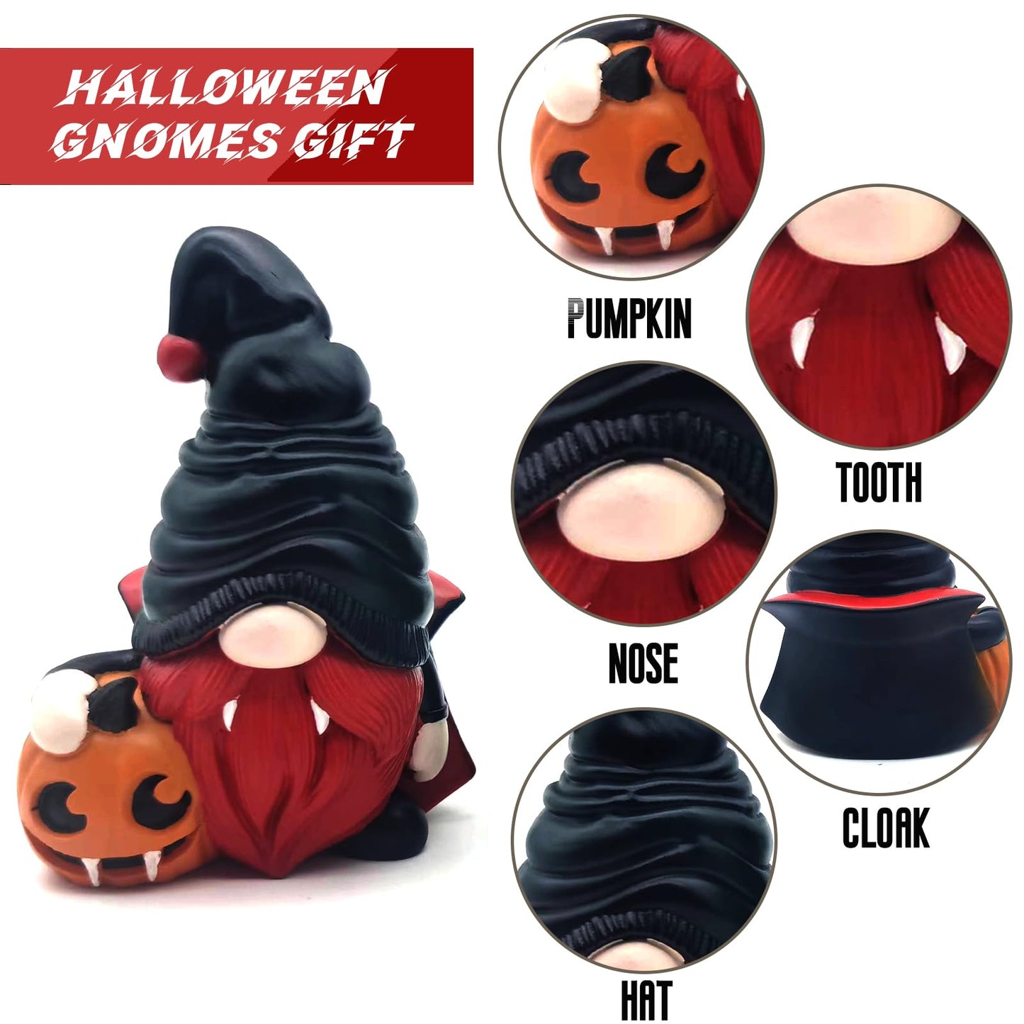 YOKUSHI 2 PCS Halloween Gnomes Decorations, Fall Table Decor Resin Figurines with Pumpkin for Home Office Indoor Gifts