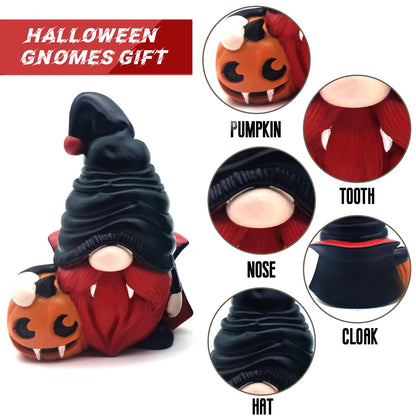 YOKUSHI 2 PCS Halloween Gnomes Decorations, Fall Table Decor Resin Figurines with Pumpkin for Home Office Indoor Gifts