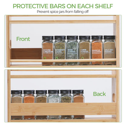 Bambition Bamboo Spice Rack Organizer, 3 Tier Spice Storage Rack with Handles, Wood Seasoning Jars Shelf for Kitchen Counter, Pantry or Wall Mounting