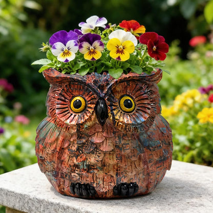 Owl Planter, Owl Plant Pot, Bird Figurine Flower Pots with Drainage for Succulent Cactus Small Herbs, Unique Makeup Brush Holder, Farmhouse Animal Statue for Home Office Decor, Garden Gifts for Women