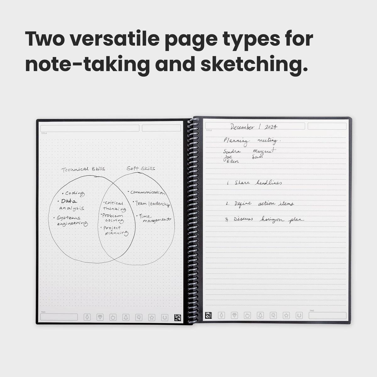 Rocketbook Fusion Reusable Undated Productivity Planner, Letter Size 8.5x11, Gray - Goals, Monthly and Weekly Calendar, Daily To-do List, Lined and Dotted Notes Pages
