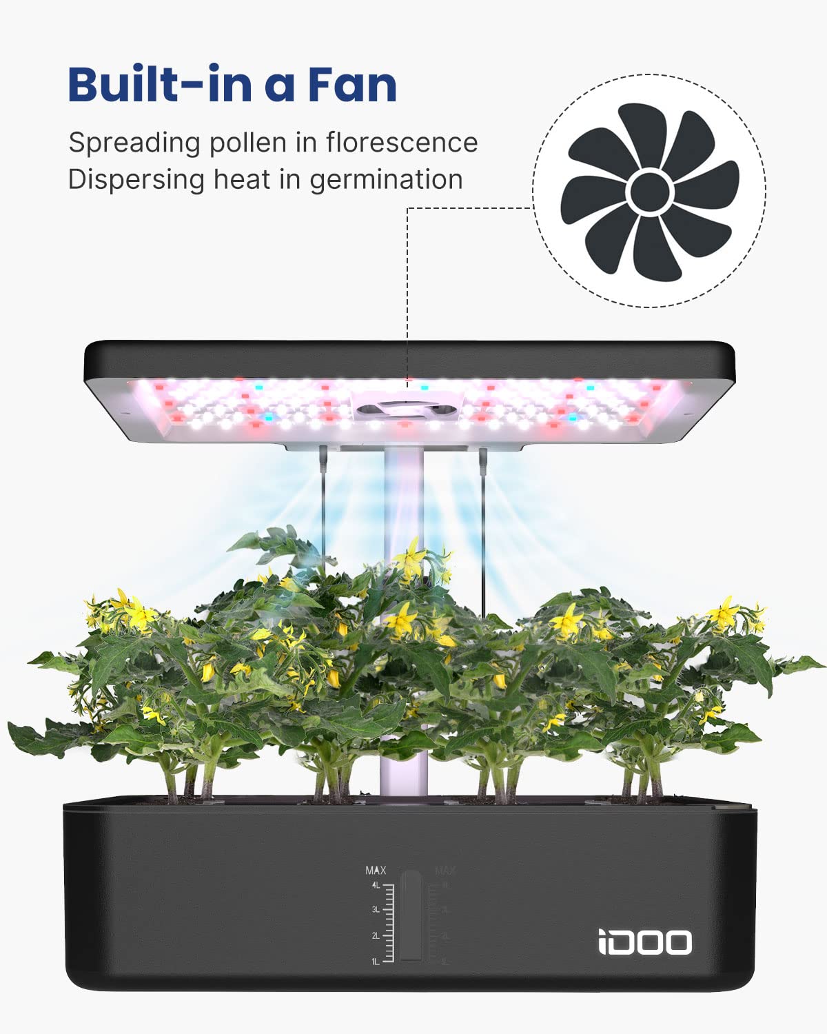 iDOO for Dad, Hydroponics Growing System Kit 12Pods, Indoor Herb Garden, with LED Grow Light, Built-in Fan, Auto-Timer, Adjustable Height Up to 11.3", for Home School Office
