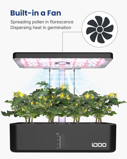 iDOO for Dad, Hydroponics Growing System Kit 12Pods, Indoor Herb Garden, with LED Grow Light, Built-in Fan, Auto-Timer, Adjustable Height Up to 11.3", for Home School Office