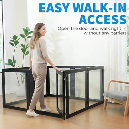 Heavy Duty Clear Acrylic Dog Playpen for Small/Medium Pets – 32" High Clear Pet Pen with Sturdy Metal Frame, Walk-in Kennel, Expandable Indoor & Outdoor Pet Play Yard (Black, 8 Panels Including Door)