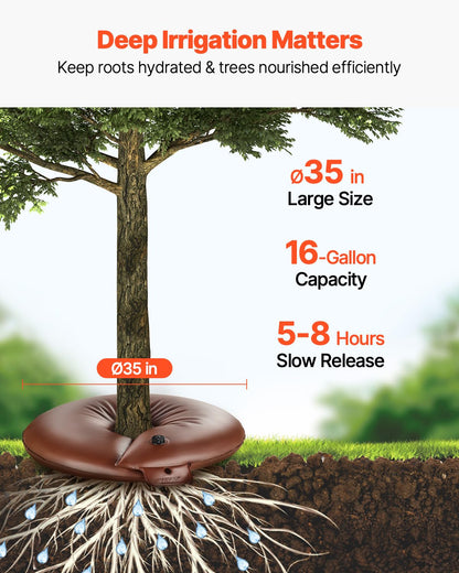 VEVOR Tree Watering Bags Slow Release, 4 Pack 16 Gallons Tree Watering Ring, Reusable Refillable Tree Irrigation Ring Water Bags, Heavy Duty Watering System for Shrub Tree Root Drip Irrigation