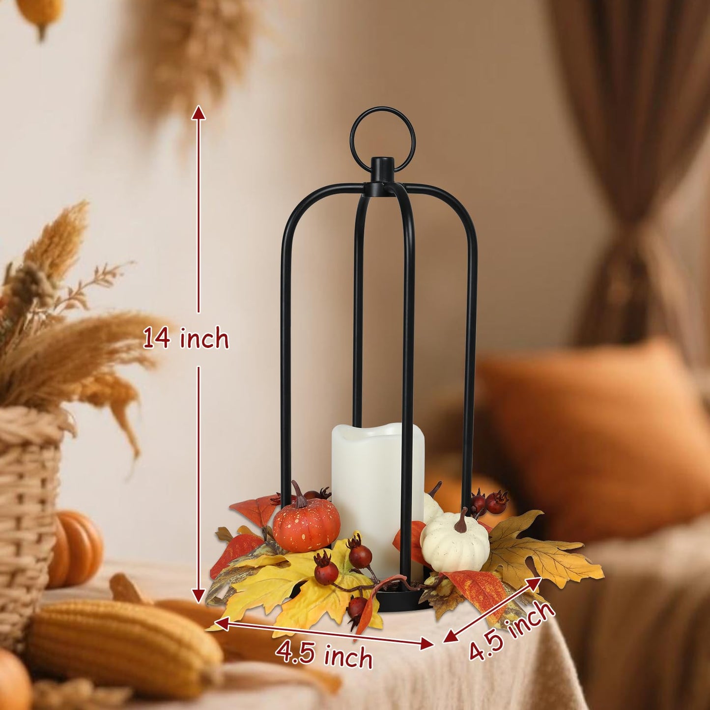 Bdor 2 Pack Fall Lantern Decor with LED Candle – 14 Inch Harvest Pumpkin Maple Leaf Hanging Lantern for Autumn Thanksgiving Table Centerpiece Indoor Outdoor Decoration, Battery Operated