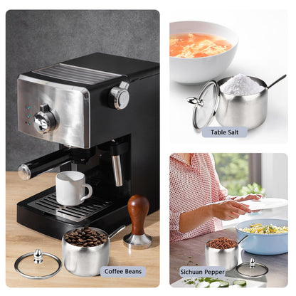 2 Pieces Stainless Steel Sugar Bowl with Lid and Spoon, 8.45 Oz/250 ML Sugar Container for Coffee Bar, Salt Bowls for Countertop Kitchen Storage Pepper Seasoning Coffee Bean Candy Spices, (Silver)